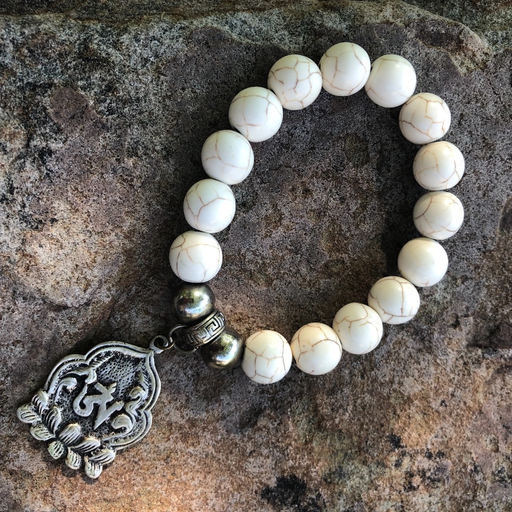 Hand Made Ivory Colored Beaded Bracelet with Charm